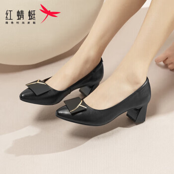 红蜻蜓 通勤高跟鞋2023秋款女士单鞋气质优雅粗跟女鞋 WLB33095黑色37