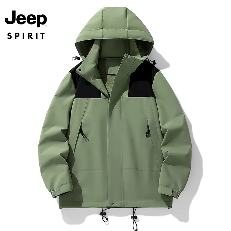 JEEP SPIRIT 吉普 户外冲锋夹克男防风外套春秋新款登山服上衣男装 浅绿 M 券后78.1元