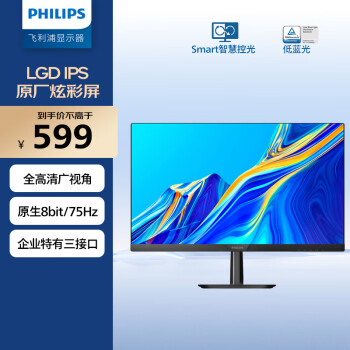 PHILIPS 飞利浦 V系列 243V7QDSB 23.8英寸 IPS 显示器（1920×1080、75Hz、98%sRGB）