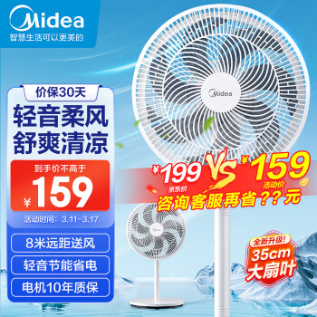 Midea 美的 七叶轻音柔风电风扇家用省电落地扇易拆洗台式电扇广角摇头节能宿舍小型风 SAE35CA