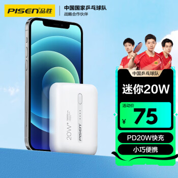 PISEN 品胜 TS-D304 移动电源 白色 10000mAh Type-C 20W 双向快充