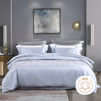 MERCURY 水星家纺 床上四件套 提花被套床单枕套床上用品套件1.8米床米兰之夜银白色