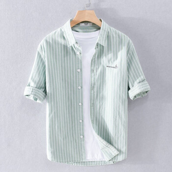 GLOY&ZENITH 构致 夏季五分袖短袖衬衫 淡绿色 XL（125-140斤）