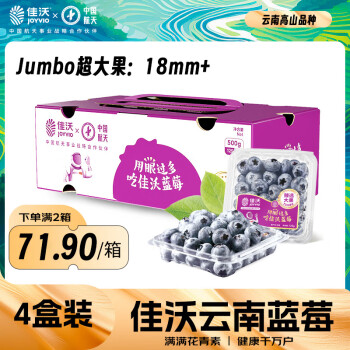 JOYVIO 佳沃 云南当季蓝莓大果18mm+ 4盒装 约125g/盒 生鲜 新鲜水果