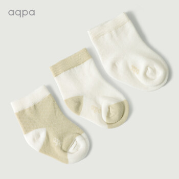 aqpa 3双装婴儿袜子  夏款（白色+绿色+绿白） 袜底长约7cm