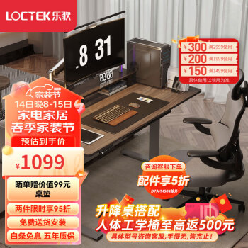 Loctek 乐歌 E2 升降电脑桌 灰胡桃木色+银灰 1.2m 直形款