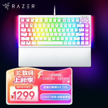RAZER 雷蛇 黑寡妇蜘蛛V4 75% 热插拔键盘  GASKET结构 客制化键盘 RGB背光 电竞游戏机械键盘 白色