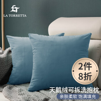 LA TORRETTA 抱枕靠垫 办公室腰枕靠枕床头简约可拆洗纯色天鹅绒沙发垫 蓝