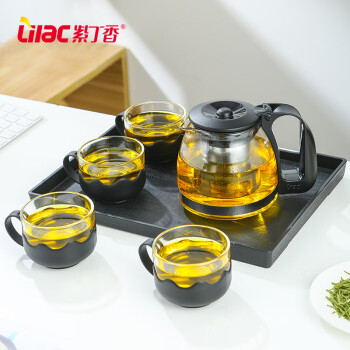 Lilac 紫丁香 700ml耐热玻璃泡茶壶带茶杯茶盘茶具套装(六件套）WJ8102