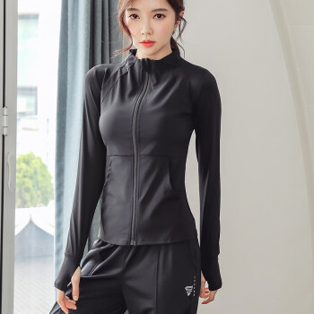 凯纤（KAIQIAN）瑜伽服健身房户外运动女晨跑服黑色外套L