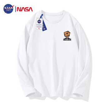NASA GISS 官方潮牌联名长袖T恤秋冬韩系纯棉百搭流行打底衫 白色 XL