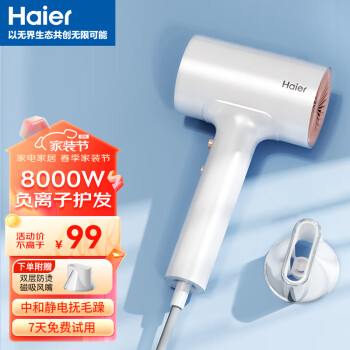 Haier 海尔 电吹风家用大功率千万级负离子护发速干大风量便携低躁物吹风筒