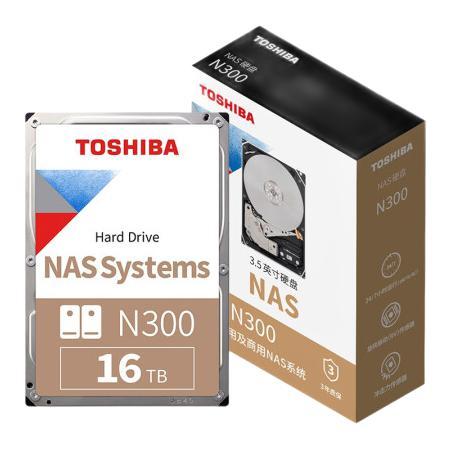 TOSHIBA 東芝 N300系列 3.5英寸 NAS硬盤 16TB（CMR、7200rpm、512MB）HDWG31G 1849元