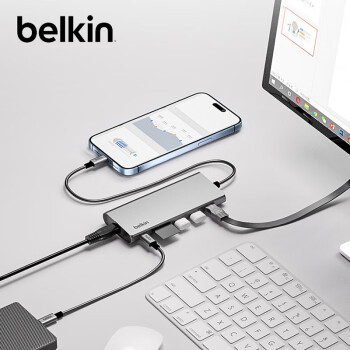 belkin 贝尔金 扩展坞 六合一Type-C拓展坞 PD供电 ipad转接器 Macbook笔记本电脑USB/HDMI/网线口 F4U092