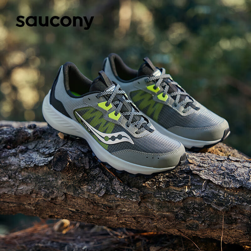 Saucony索康尼 奥拉越野跑鞋男减震耐磨户外徒步跑山鞋 灰绿 395.01元