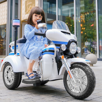 萨玛特 儿童摩托车电动车儿童电动摩托车三轮车电动摩托车儿童电动车四轮可坐儿童车四轮 白色
