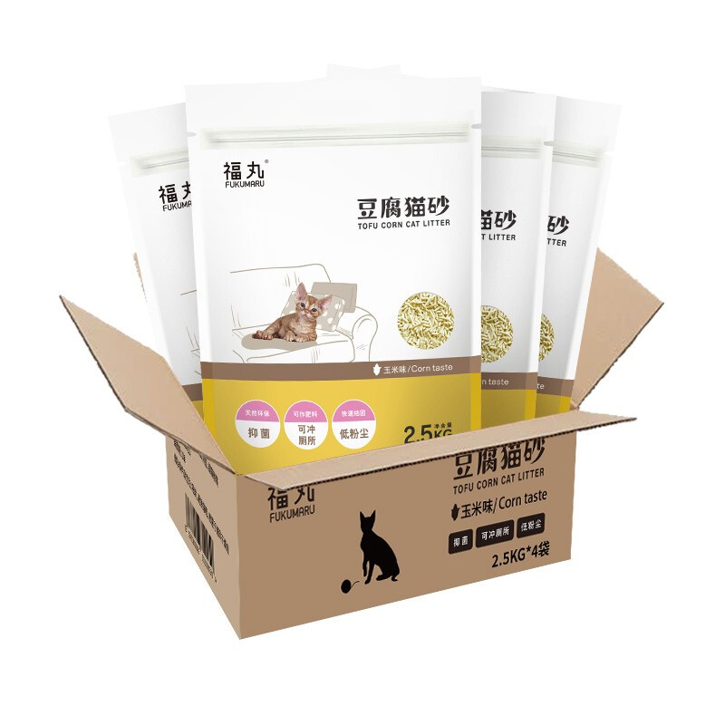 FUKUMARU 福丸 玉米豆腐猫砂 结团低粉尘 可冲厕所 猫沙奶香味 10kg 2.5kg*4包 券后74.9元