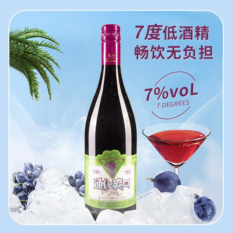 有券的上：TONHWA 通化葡萄酒 爽口山葡萄加气露酒 720ml 14.9元包邮（双重优惠）