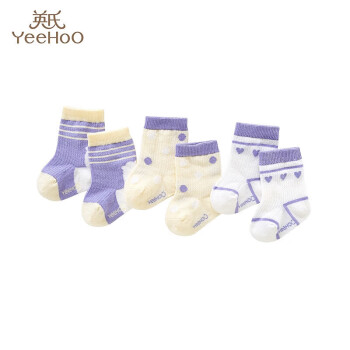 YeeHoO 英氏 5A级抑菌儿童袜3双装四季薄袜男童女童袜子 紫色13CM