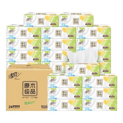 京东plus：清风抽纸面巾纸餐巾3层100抽24包*3件 27.63元/件