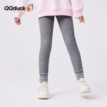 QQ duck 可可鸭 童装儿童裤子休闲裤子中大童高弹坑条长裤坑条打底花灰；140