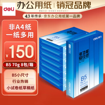 deli 得力 莱茵河8包装70gB5复印纸  500张/包 整箱4000张