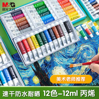 M&G 晨光 文具12色12ml丙烯画防水颜料套装 手绘便携铝管彩绘墙绘画画流体