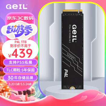 GeIL 金邦 1TB SSD固态硬盘 M.2接口(PCIe 4.0 x4)NVMe SSD游戏高性能版 高速5000MB/S P4L系列