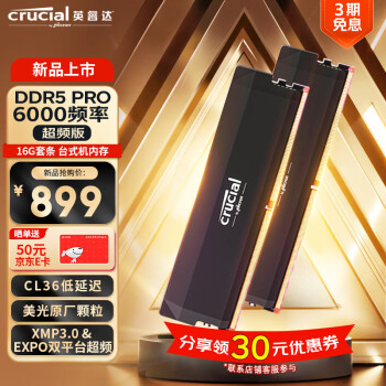 Crucial 英睿达 Pro系列 DDR5 6000MHz  台式机内存条 32GB（16GB×2）
