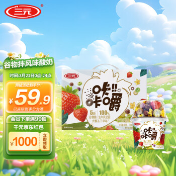 SANYUAN 三元 咔咔嚼谷物搅拌风味酸奶180g*6  大颗冻干草莓