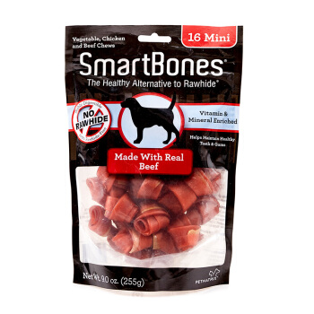 SmartBones 宠物零食狗狗磨牙棒骨头耐咬幼犬成犬除口臭洁齿咬胶洁齿骨洁齿棒 牛肉味 迷你-16支装 30.78元