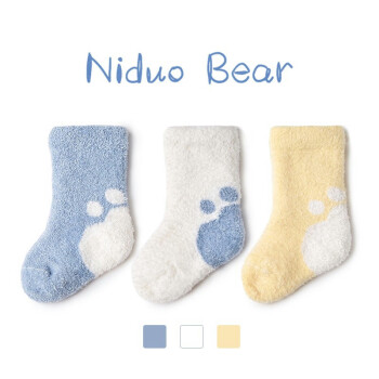 niduo bear 尼多熊 儿童袜新生儿秋冬加厚保暖婴儿珊瑚绒中长筒宝宝袜子6-12个月