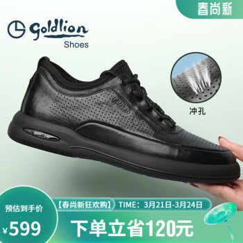 goldlion 金利来 男鞋男士冲孔凉鞋透气舒适耐磨休闲皮鞋G506230114AAD黑色44码