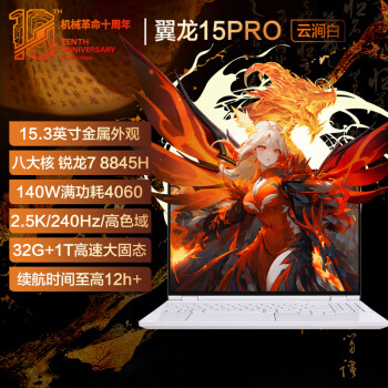 机械革命 翼龙15 Pro 15.3英寸游戏电竞AIPC轻薄笔记本（R7-8845H 32G 1T RTX4060 2.5K 云涧白）