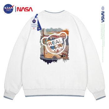 NASA GISS 华夫格卫衣男春秋季潮流套头上衣情侣款打底衫 白色 XL