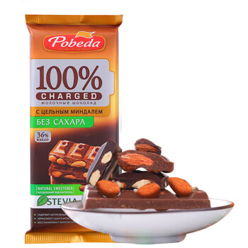 巧可胜俄罗斯巧克力原装进口36%纯可可脂 无蔗糖牛奶杏仁夹心巧克力90g