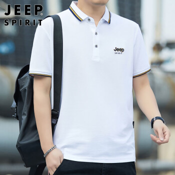 Jeep 吉普 T恤男春夏季男士polo打底衫翻领短袖男装商务衣服 白色 2XL