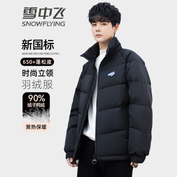 雪中飞 男士羽绒服短款时尚立领90绒加厚蓬松外套 黑色 180/96A(XL)