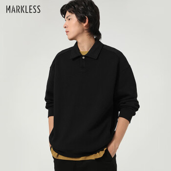 Markless 卫衣男春季POLO领斜纹易打理男士宽松外套 WYB3410M 黑色 XXL