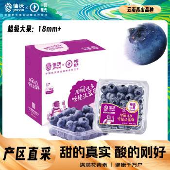 JOYVIO 佳沃 云南当季蓝莓大果18mm+ 12盒原箱装 约125g/盒 生鲜 新鲜水果