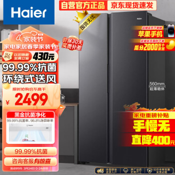 Haier 海尔 521升风冷无霜对开门双开门电冰箱家用双变频节能超薄嵌入式净味超BCD-521WGHSSEDSD