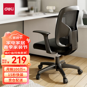 DL 得力工具 得力（deli）4900S 人体工学靠背办公椅/电脑椅/职员椅 家用网布可升降转椅 黑