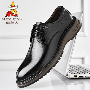 Mexican 稻草人 商务休闲鞋男士牛皮鞋男正装鞋德比鞋 111D82001 黑色 44