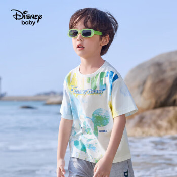 Disney 迪士尼 童装儿童男童短袖T恤棉质学院风外出透气上衣24夏DB321BE09白120