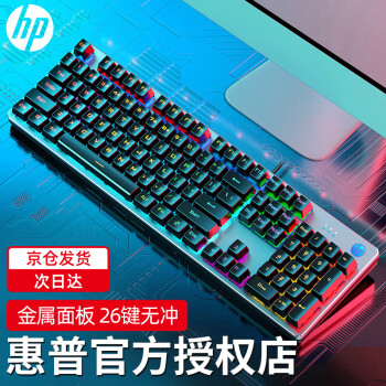 HP 惠普 K500 经典版 104键 有线薄膜键盘 黑色 混光
