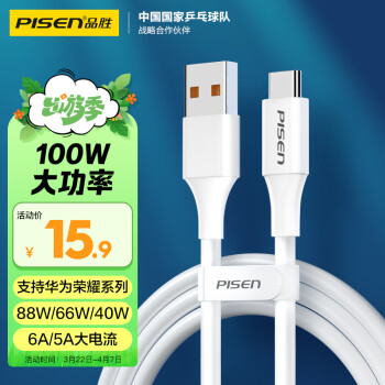 PISEN 品胜 100W 6A大电流数据线 Type-C 1.2m