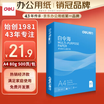 deli 得力 白令海A4打印纸 80g500张单包复印纸 双面加厚 高性价比草稿纸 打印作业7756