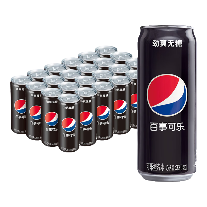 京东百亿补贴，plus会员:百事可乐 无糖黑罐 Pepsi 细长罐 330ml*24听（新老包装随机发货 ） 33.16元