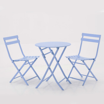 野人谷 阳台桌椅北欧小茶几三件套户外折叠铁艺桌椅组合 天空蓝2椅1桌