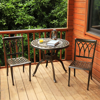 野人谷 阳台小桌椅庭院休闲桌椅三件套室外花园露台桌椅铸铝 80cm圆桌
